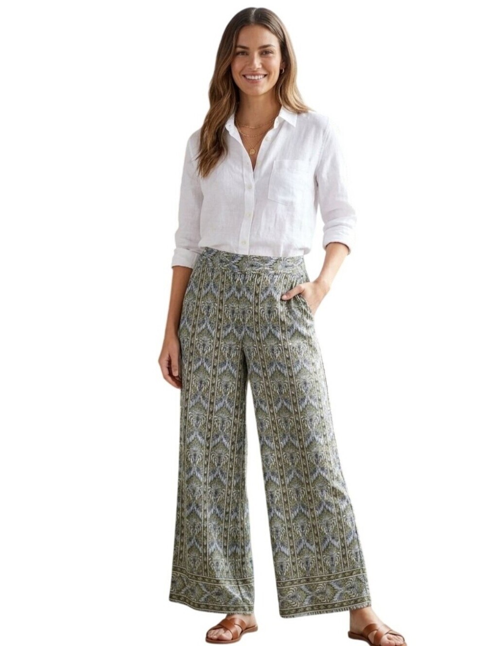 Max Studio Wide Leg Pull On Cropped Pants Eyekat Pockets Elastic Waist Size L
